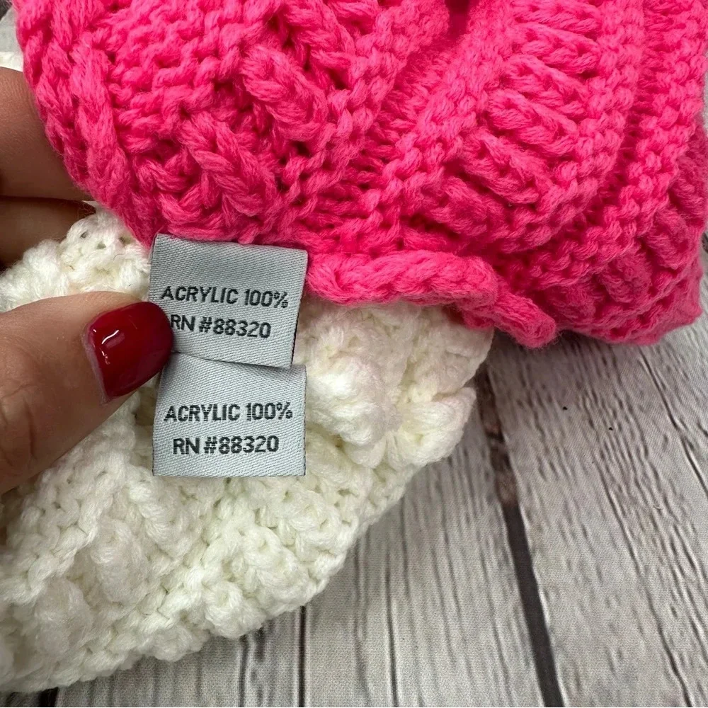 NWT Boutique C.C. crochet messy bun beanie tail kids ivory and new CD pink
